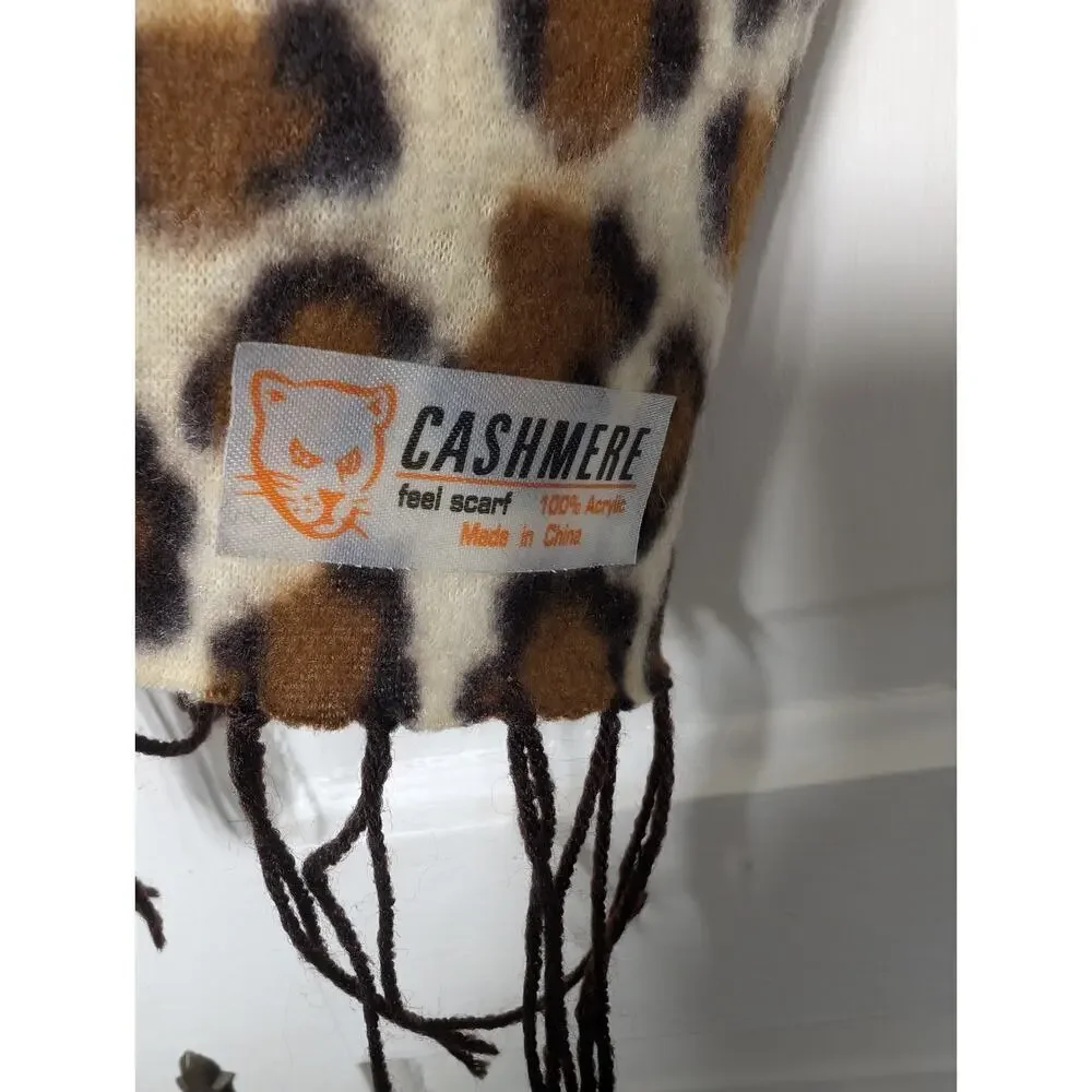 Cashmere Feel Leopard Print Fringe Scarf 56